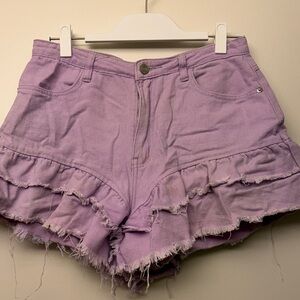 Lavender Ruffle Women Jean Shorts